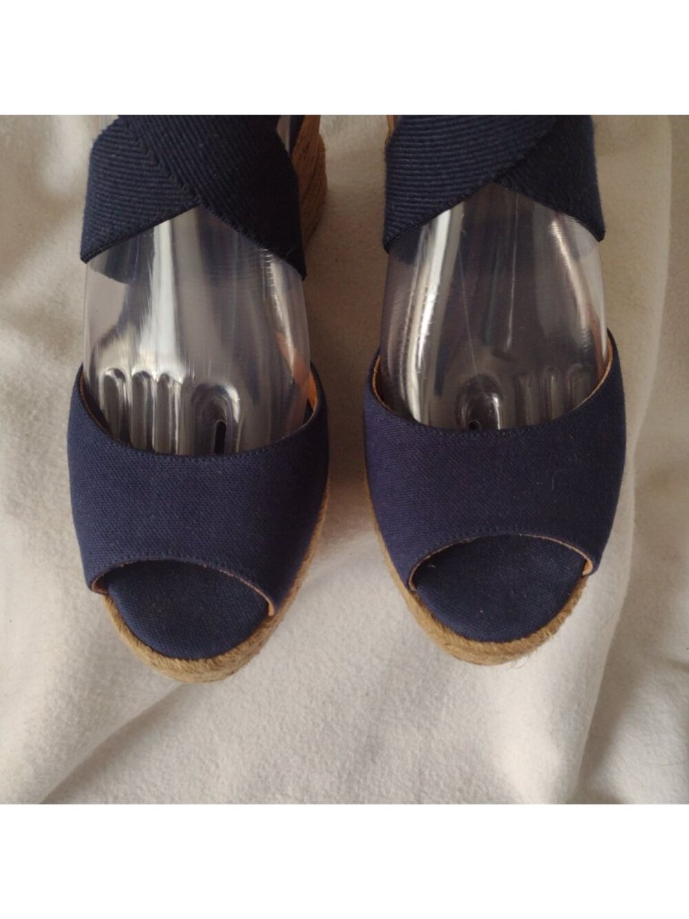Tory Burch Natanya Wedge Espadrilles 9 Navy Blue Sandals w Elastic Ankle Straps - Picture 7 of 10